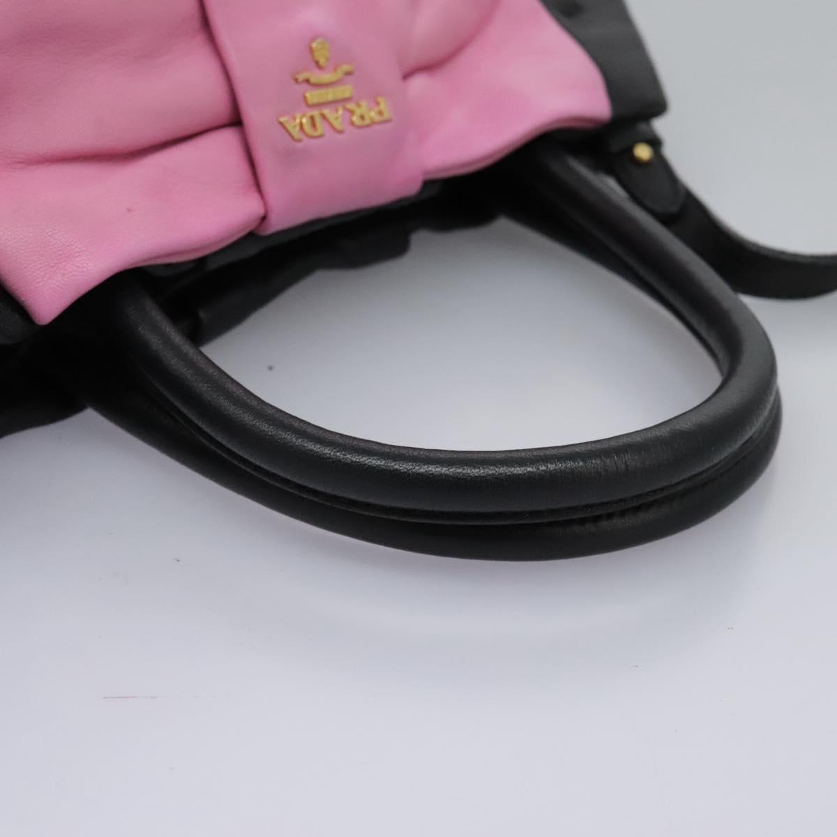 【PRADA】ストラップ付き2wayレザー ハンドバッグ PRADA Ribbon Hand Bag Leather 2way Black Pink Auth BD981 | eBay