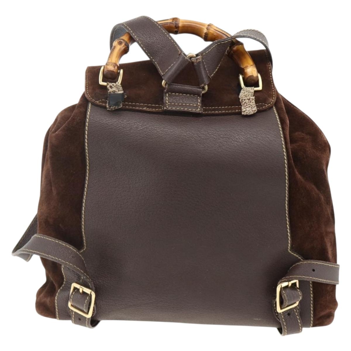 グッチ　かばん3 GUCCI Bamboo Backpack Leather Brown Gold 003 2058 0016 Auth BSZ111