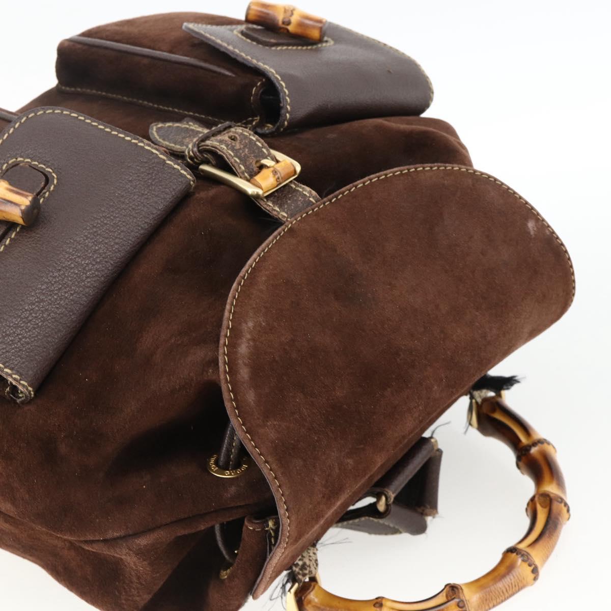 グッチ　かばん3 GUCCI Bamboo Backpack Leather Brown Gold 003 2058 0016 Auth BSZ111