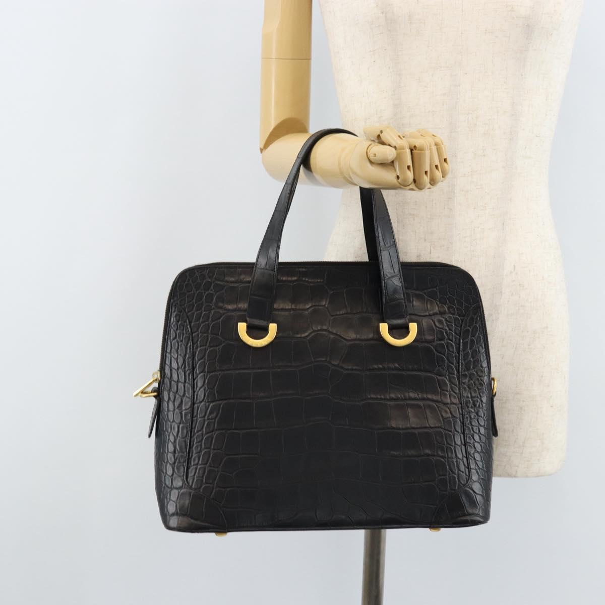 CELINE Hand Bag Embossed leather Black Gold Auth BSZ171 | eBay