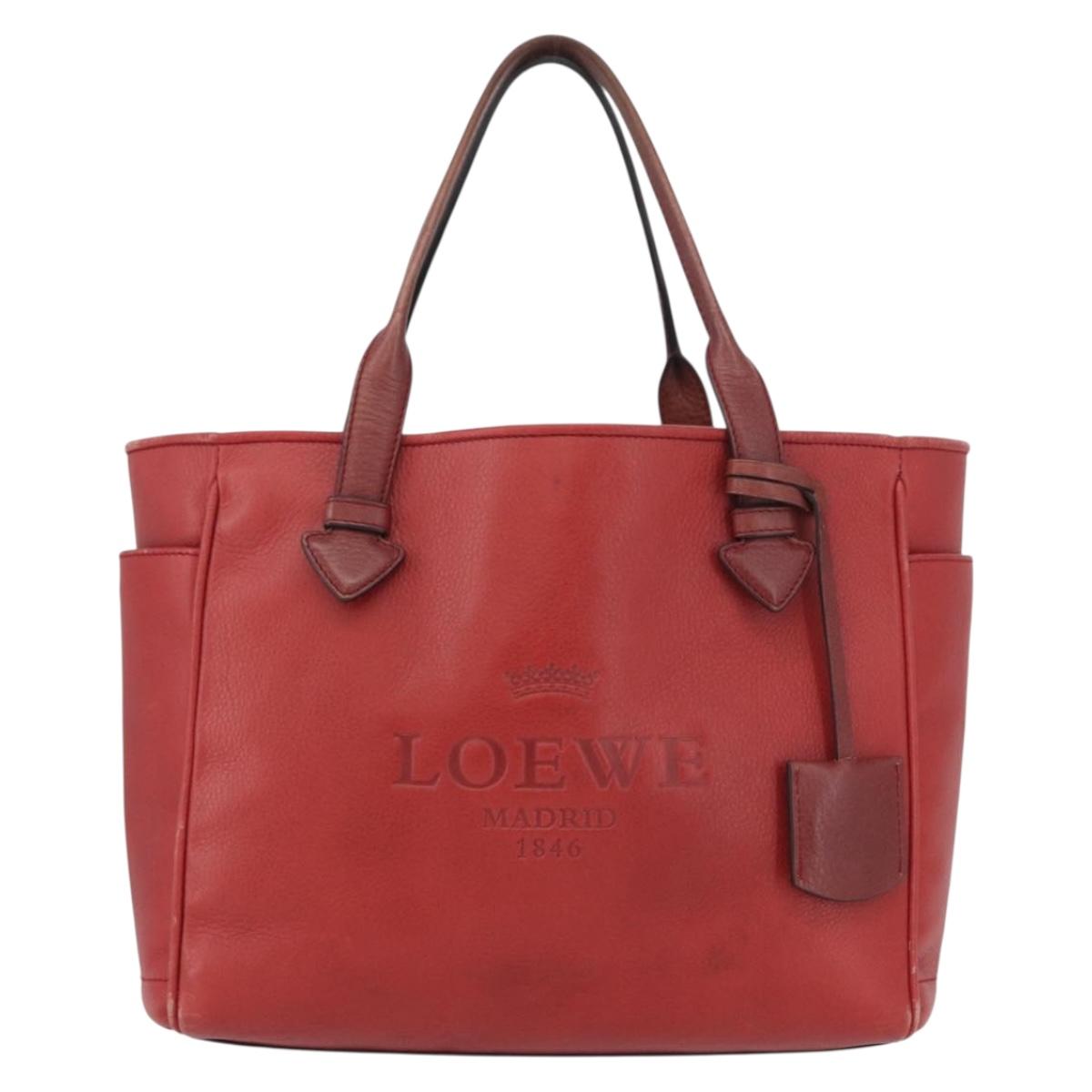 LOEWE Heritage Tote Bag Leather Red Silver Auth BSZ189 | eBay