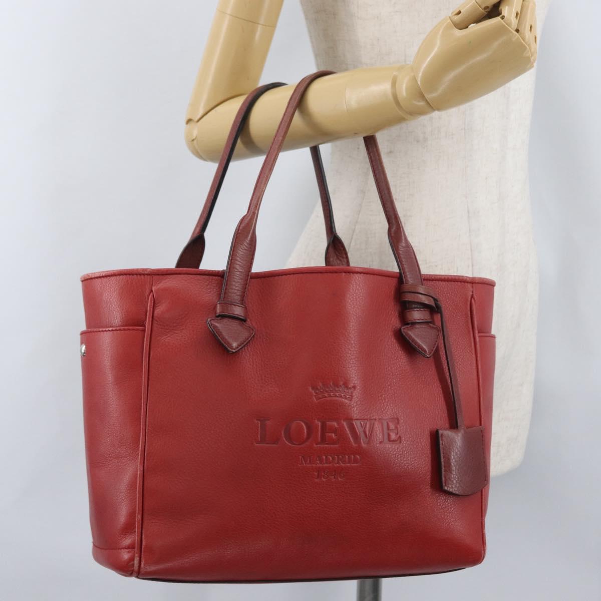 LOEWE Heritage Tote Bag Leather Red Silver Auth BSZ189 | eBay