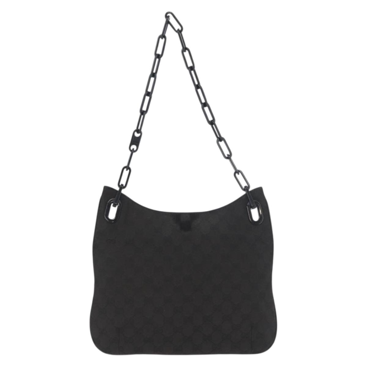 GUCCI GG Canvas Plastic Chain Shoulder Bag Black Gold 001 4168