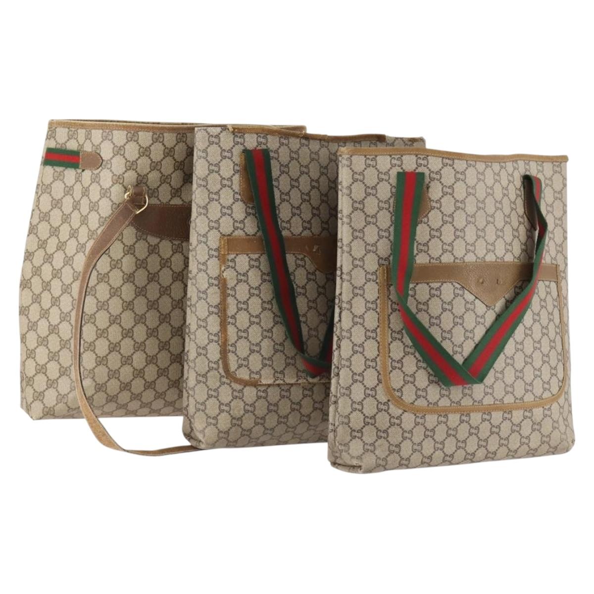 GUCCI エコバッグ GUCCI GG Plus Supreme Web Sherry Line Tote Bag PVC 3 Set Beige Red