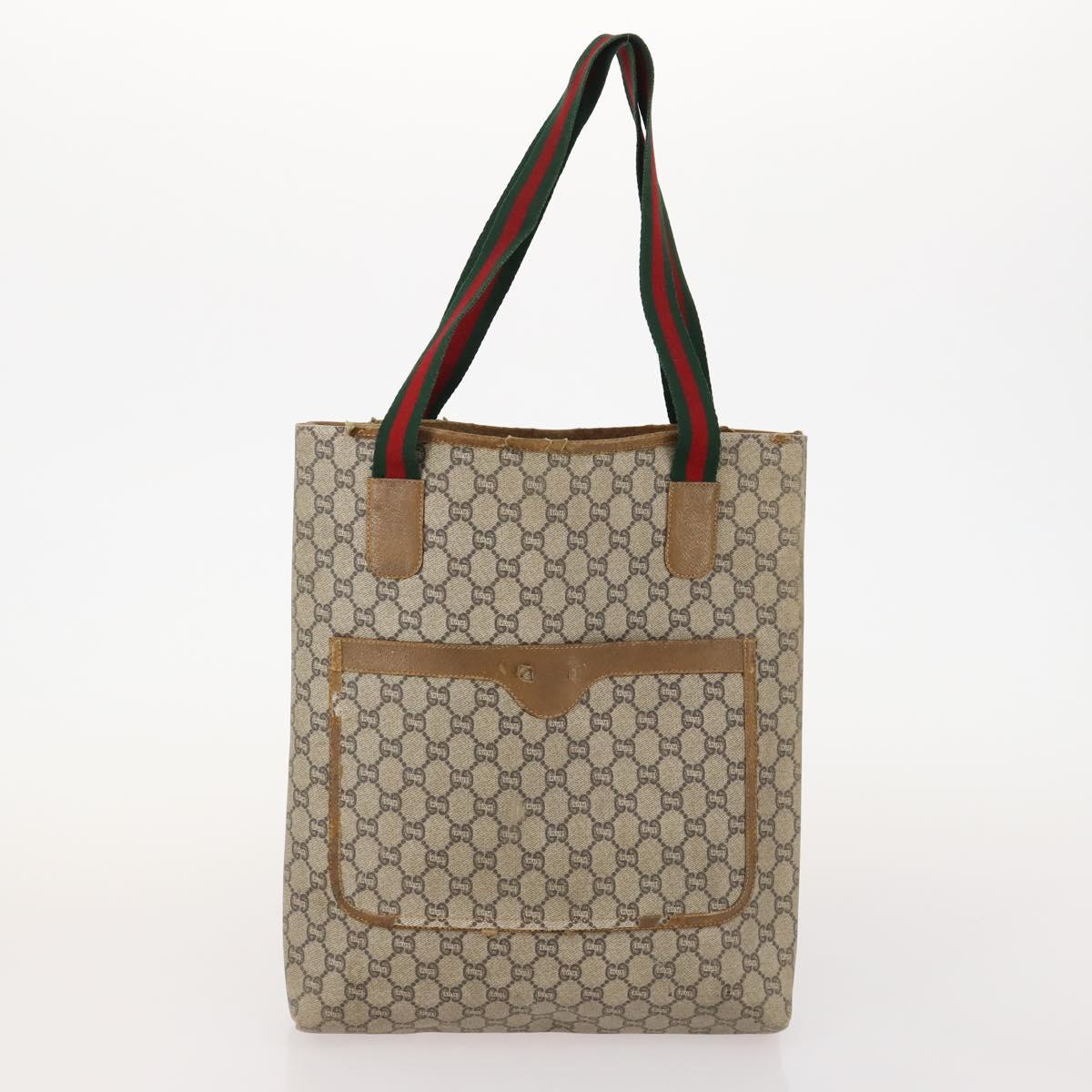 GUCCI GG Plus Supreme Web Sherry Line Tote Bag PVC 3 Set Beige Red