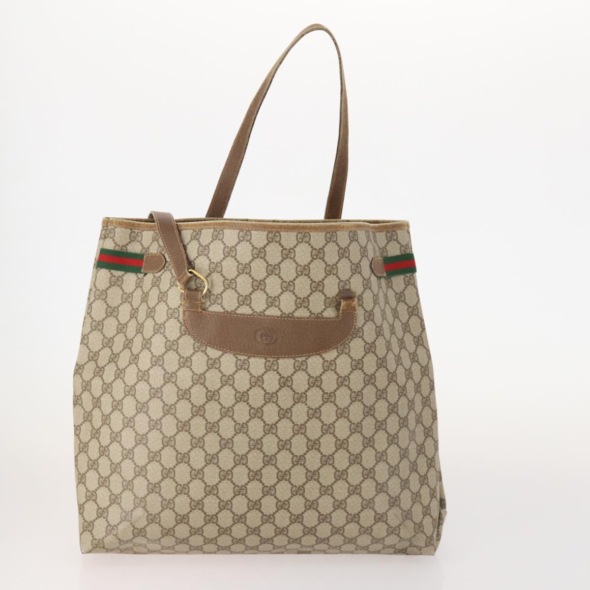 GUCCI GG Plus Supreme Web Sherry Line Tote Bag PVC 3 Set Beige Red