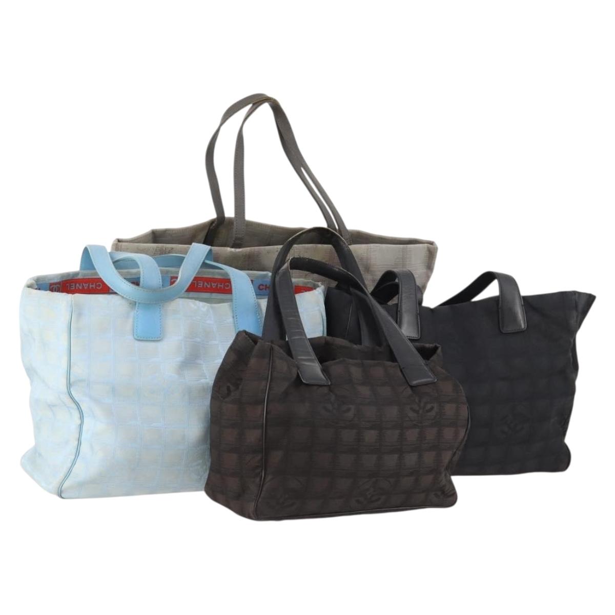 CHANEL New Travel line Tote Bag Nylon 4 Set Black Gray Light blue