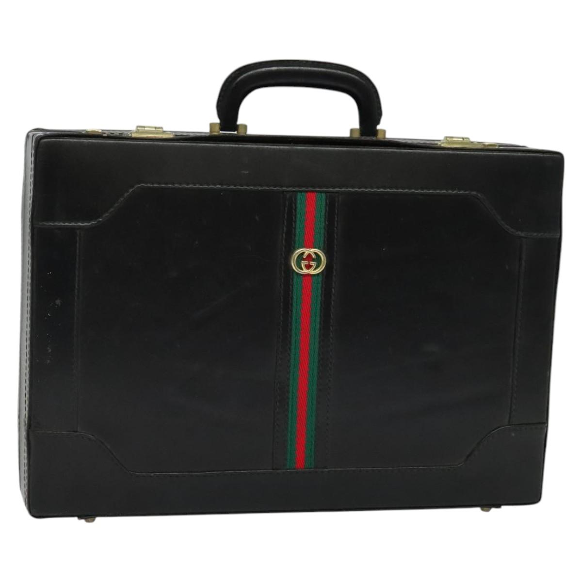 GUCCI Web Sherry Line Attache case Hand Bag Leather Red