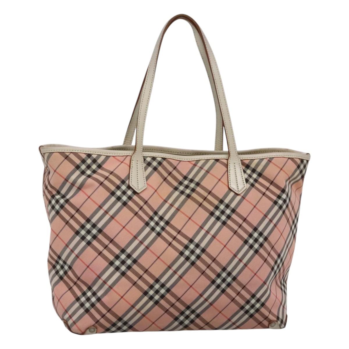 BURBERRY Nova Check Blue Label Tote Bag Nylon Pink White Silver