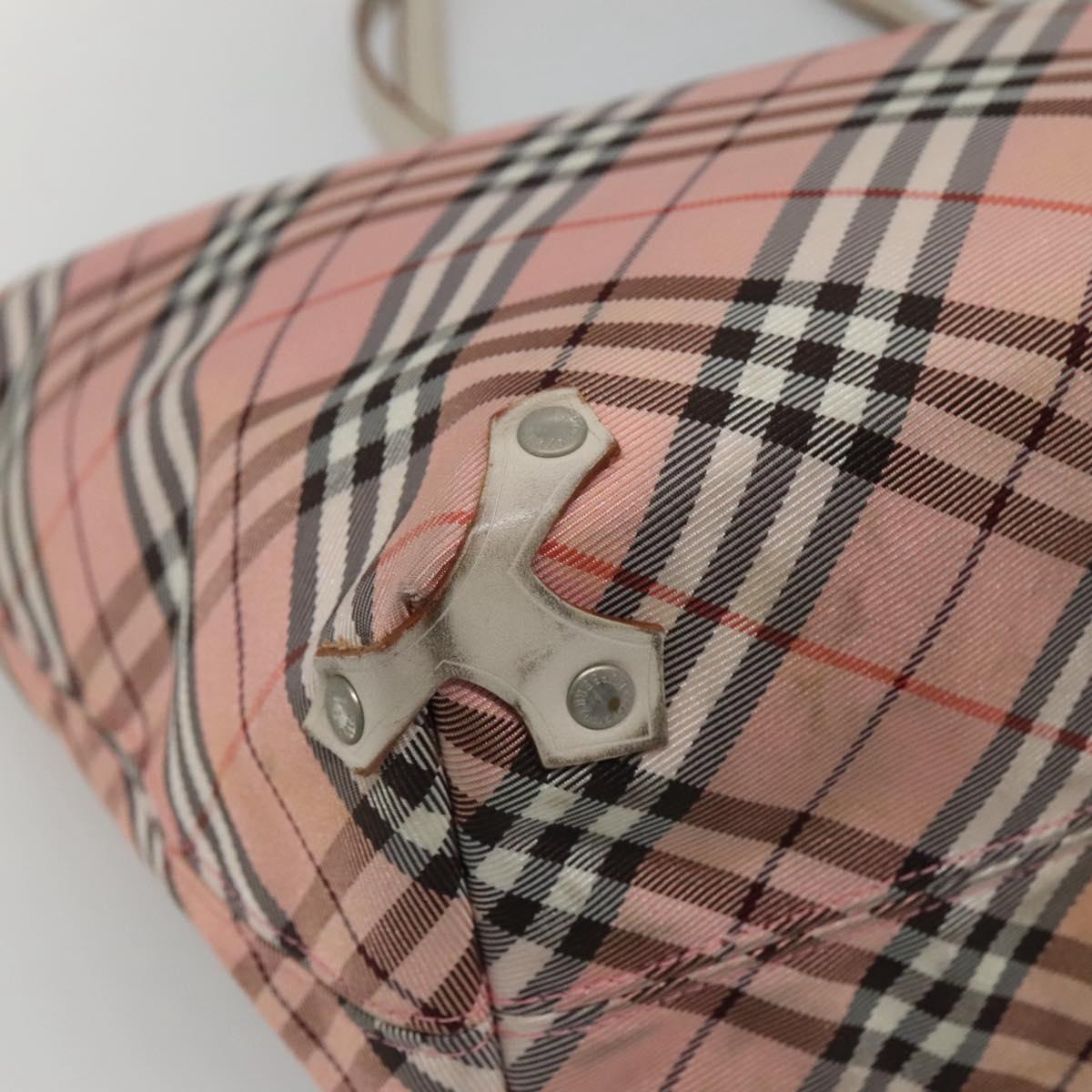 BURBERRY Nova Check Blue Label Tote Bag Nylon Pink White Silver