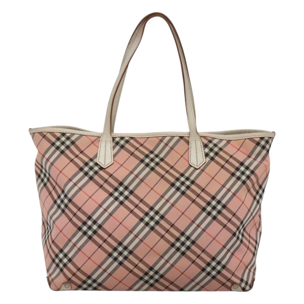 BURBERRY Nova Check Blue Label Tote Bag Nylon Pink White Silver