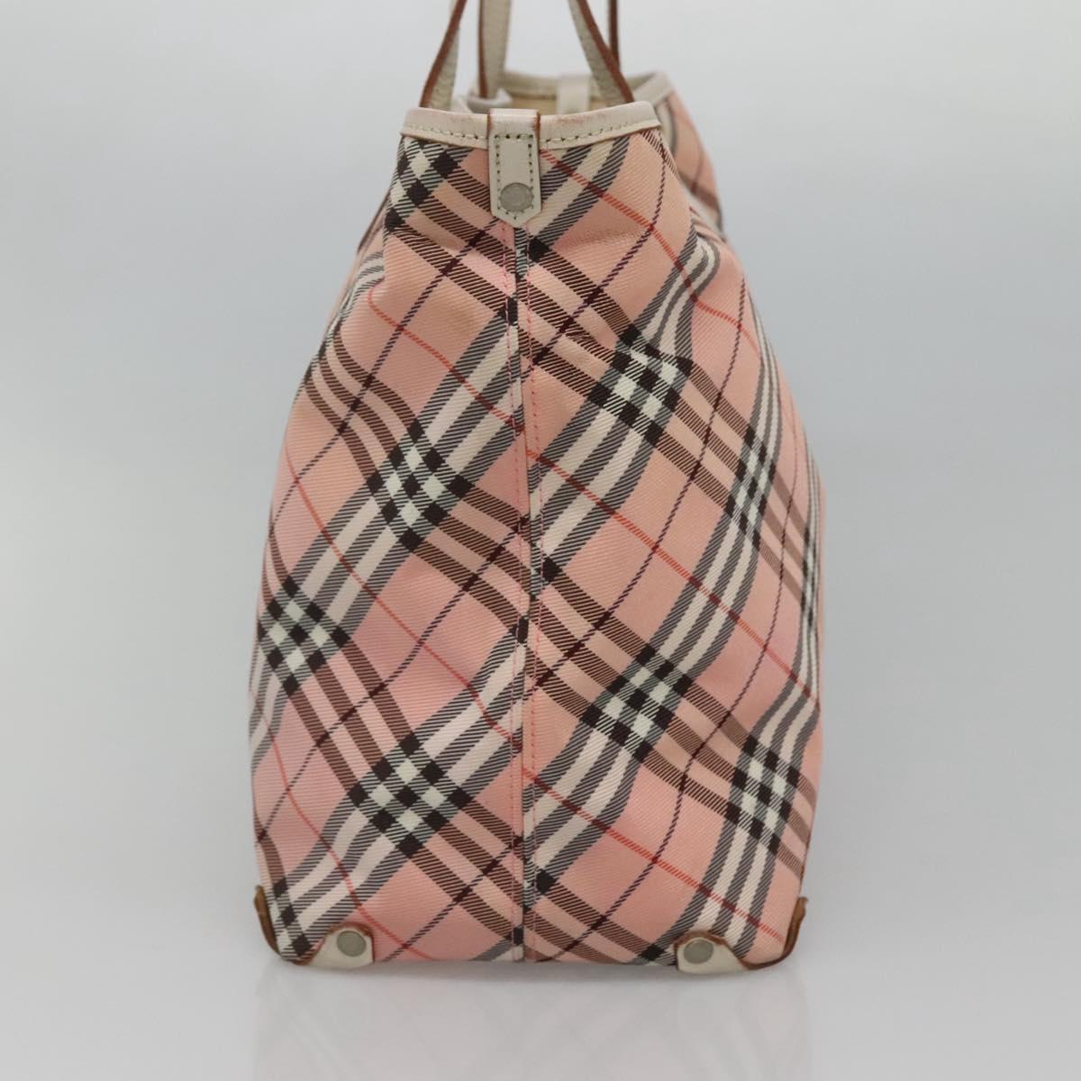 BURBERRY Nova Check Blue Label Tote Bag Nylon Pink White Silver