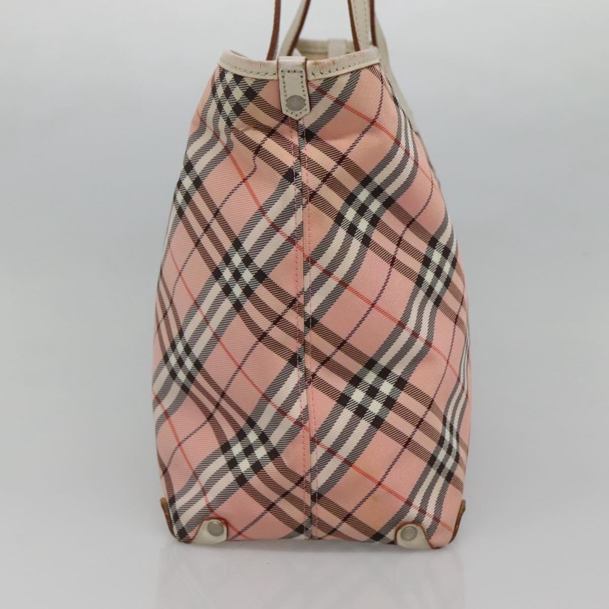 BURBERRY Nova Check Blue Label Tote Bag Nylon Pink White Silver