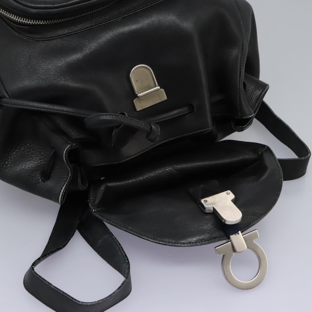 Salvatore Ferragamo Gancini Backpack Leather Black Silver Auth EC696 Salvatore Ferragamo Gancini Backpack Leather Black Silver  main image 2