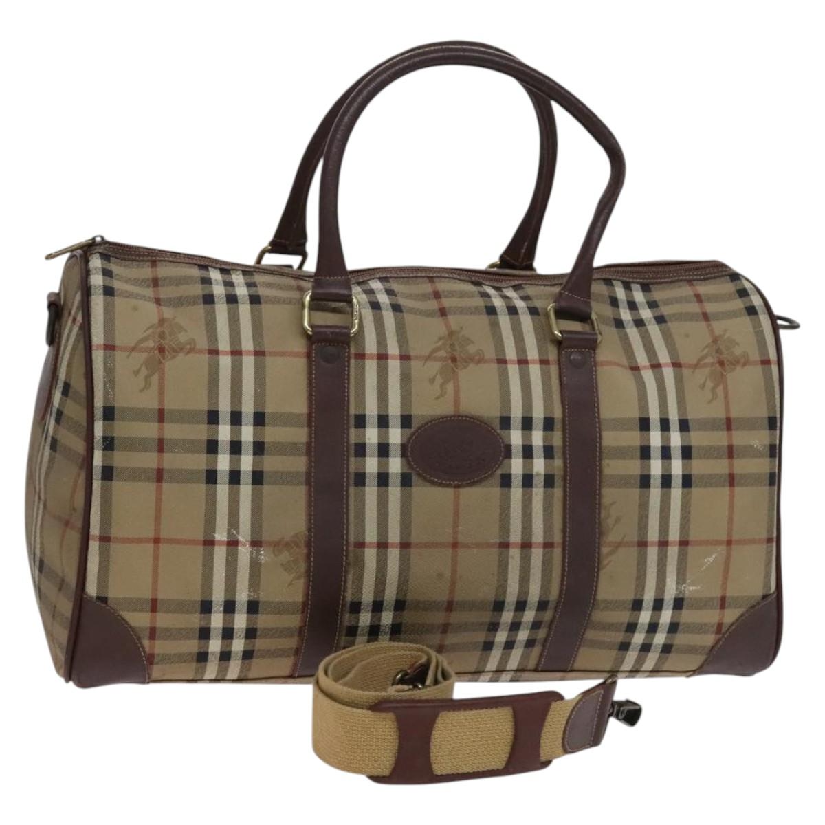 Burberrys Nova Check Boston Bag PVC 2way Beige Gold Auth EC805 | eBay