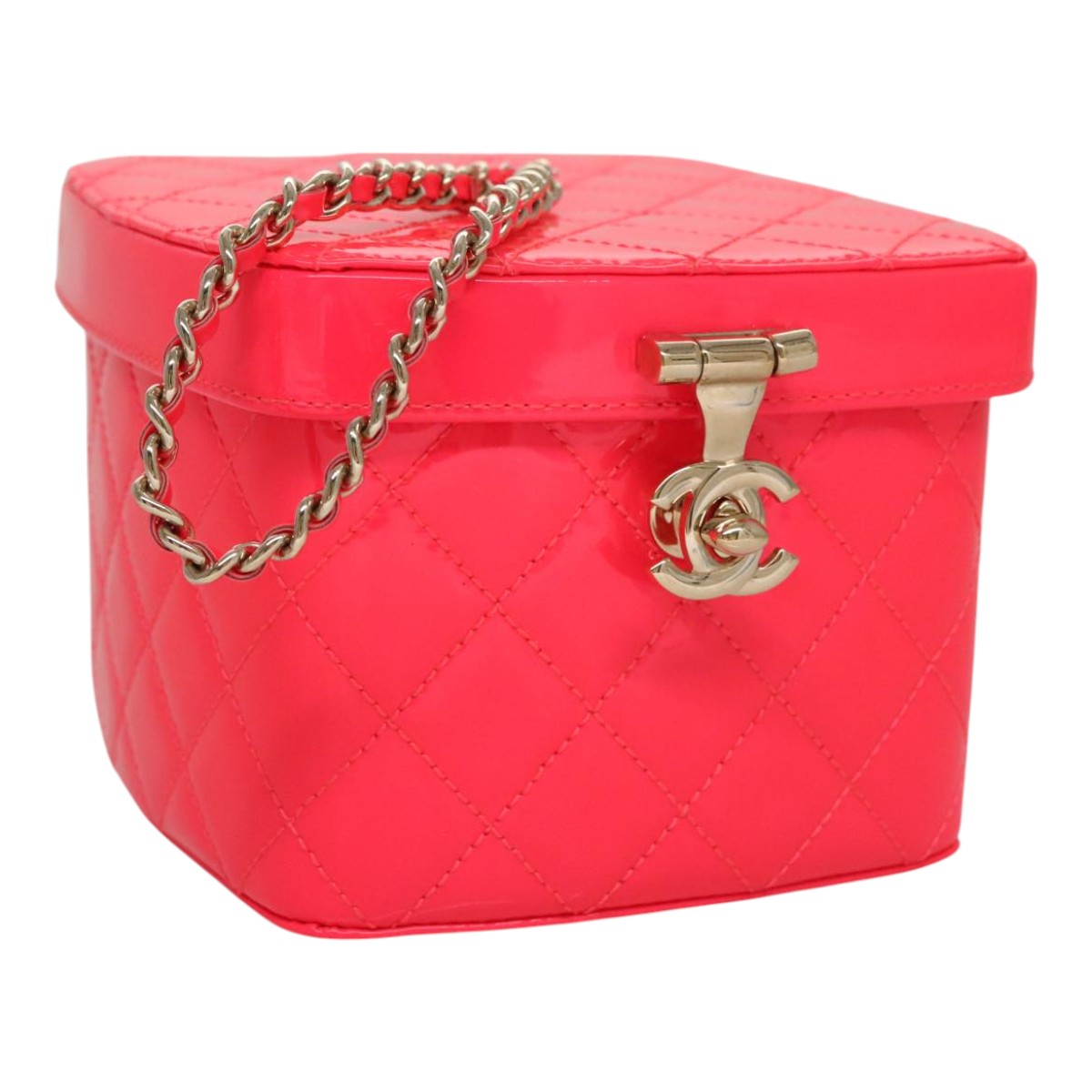 CHANEL Vanity Cosmetic Pouch Enamel Pink CC Auth FF4627A