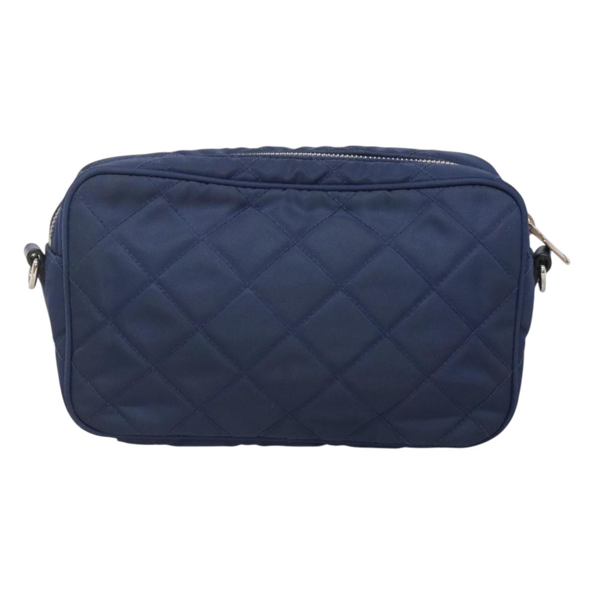 PRADA Quilted Shoulder Bag Nylon Blue Silver Auth KD263 | eBay