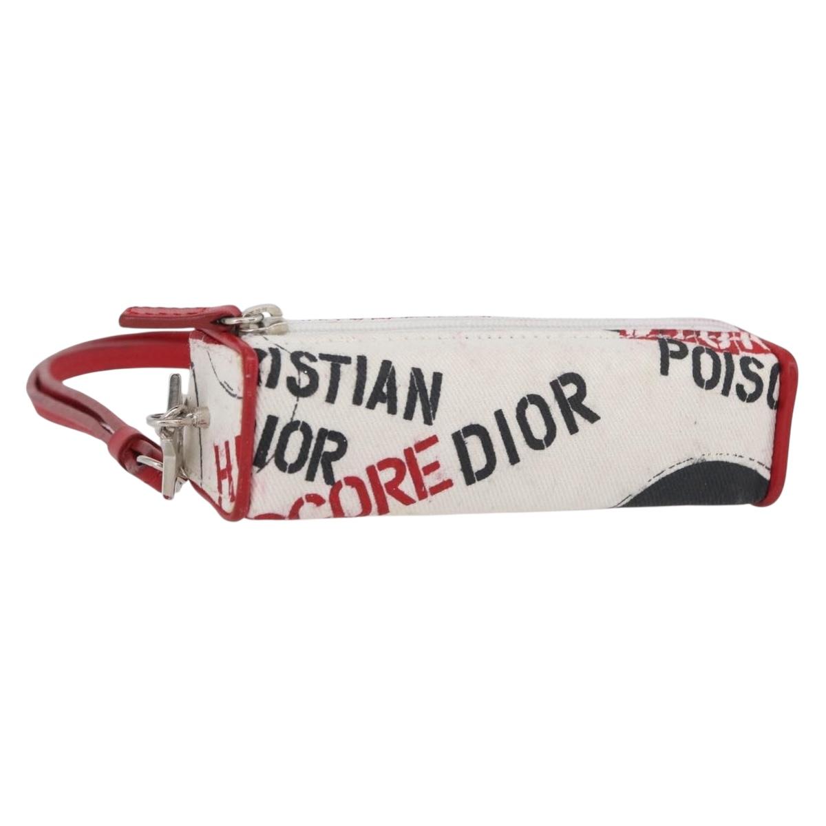 Christian Dior Hardcore Neck Pouch Canvas White Silver Auth