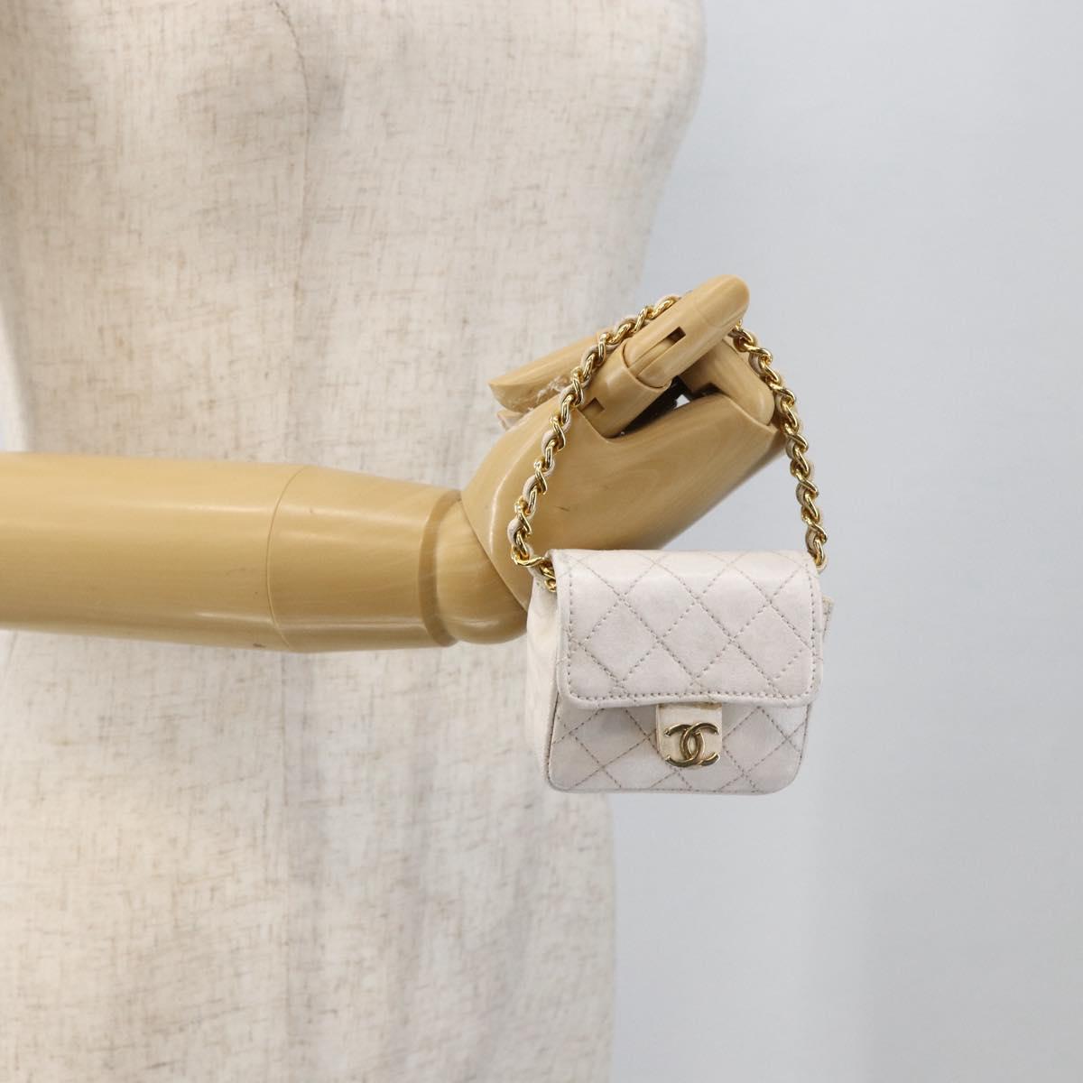 CHANEL Minimini Matelasse 7 Pouch Leather White Gold CC Auth