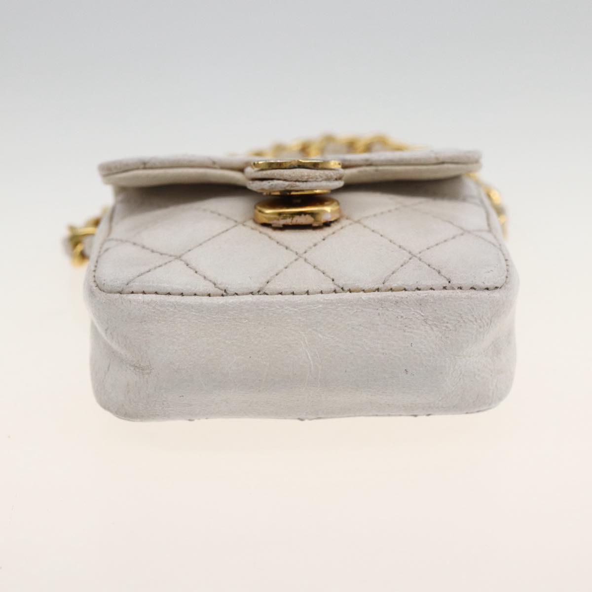 CHANEL Minimini Matelasse 7 Pouch Leather White Gold CC Auth