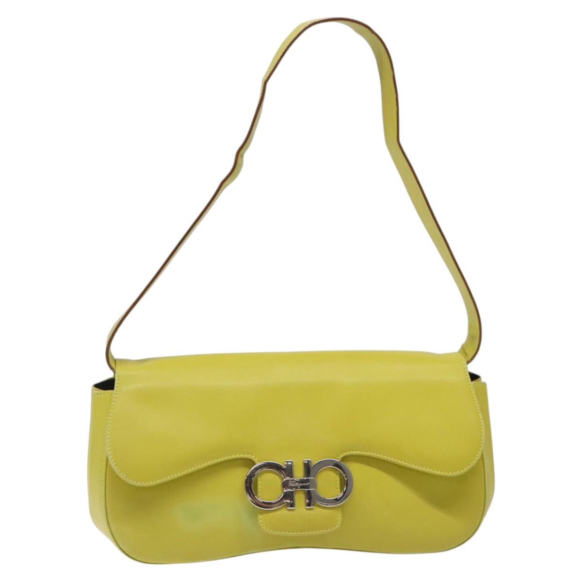 Salvatore Ferragamo Gancini Shoulder Bag Leather Yellow Silver