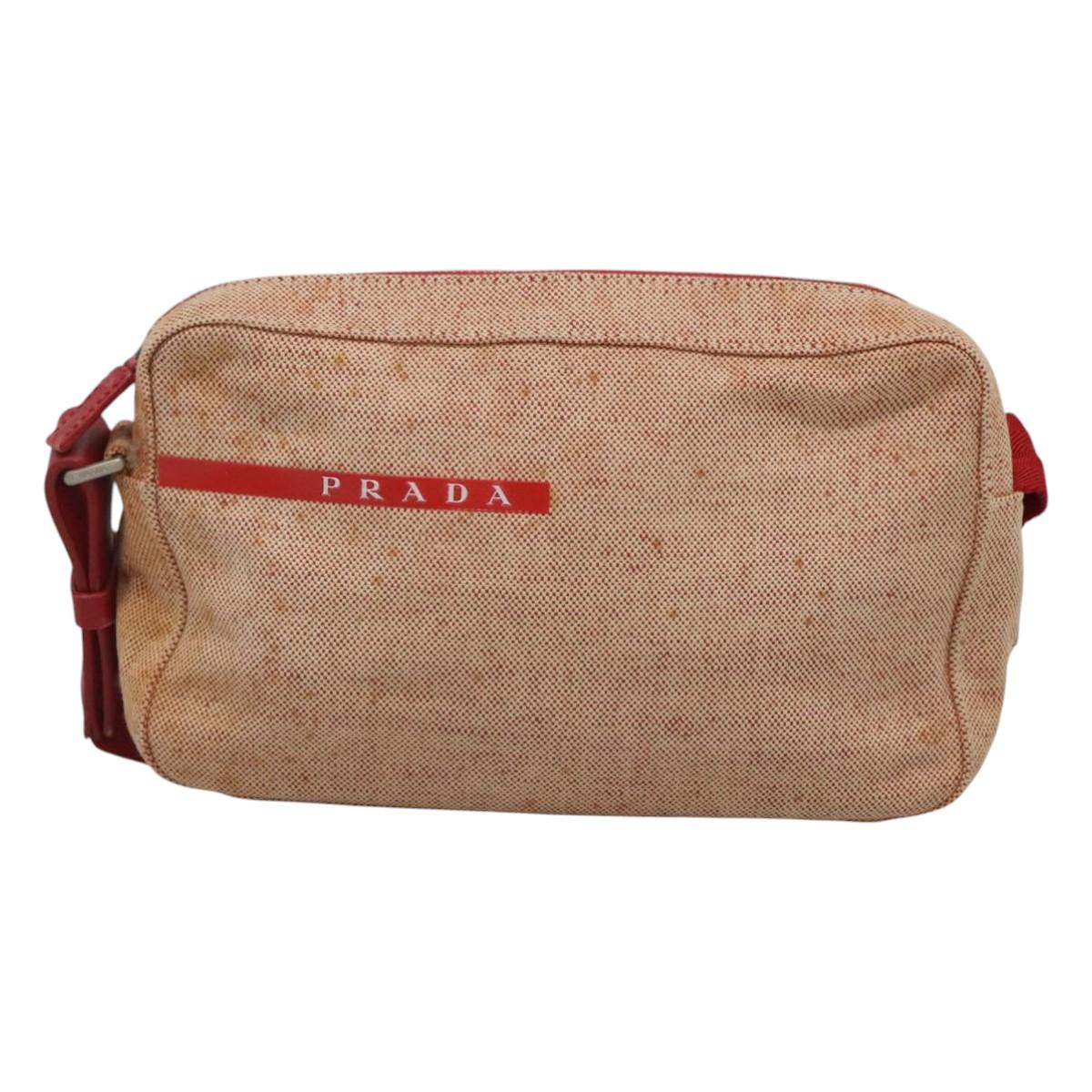 PRADA Sports Shoulder Bag Canvas Beige Red Auth MX065 | eBay