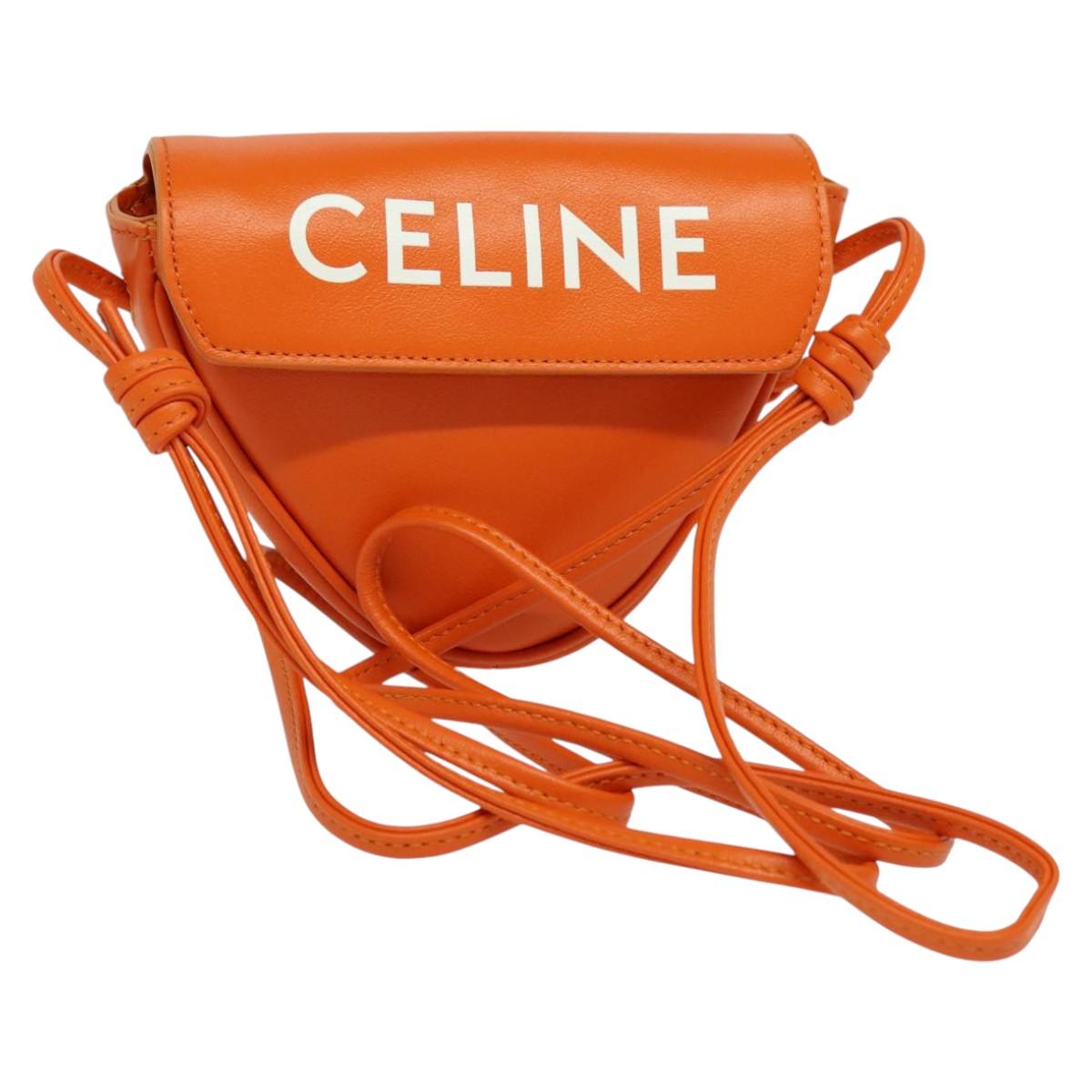 CELINE Triangle Shoulder Bag Leather Orange Auth MY058AM | eBay
