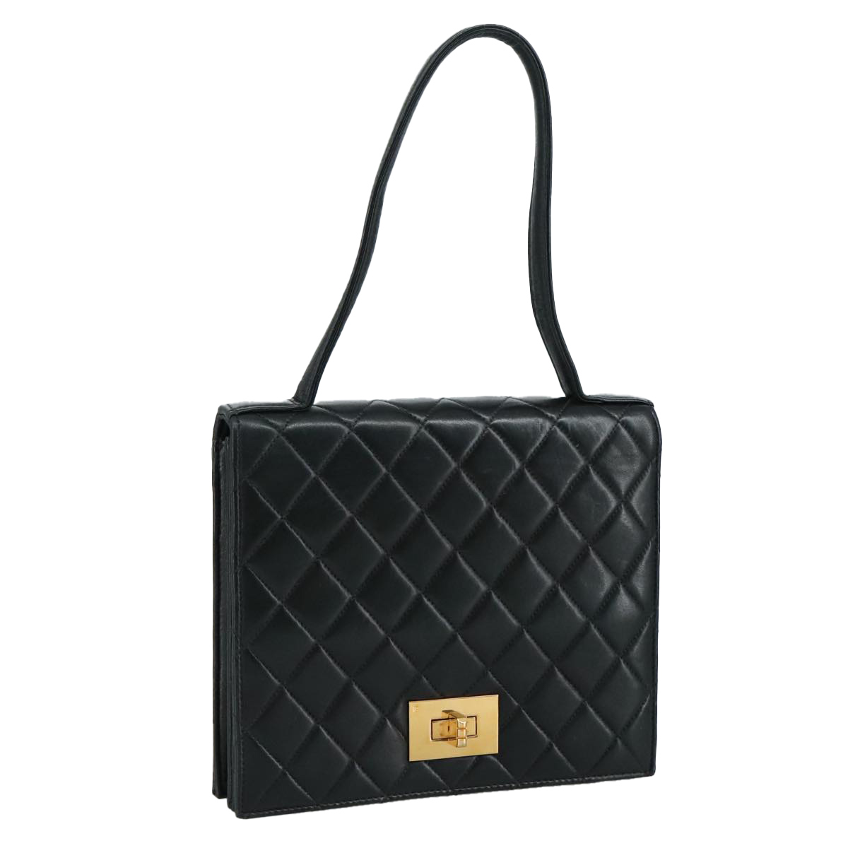 CHANEL Matelasse Hand Bag Lamb Skin Black CC Auth PP131