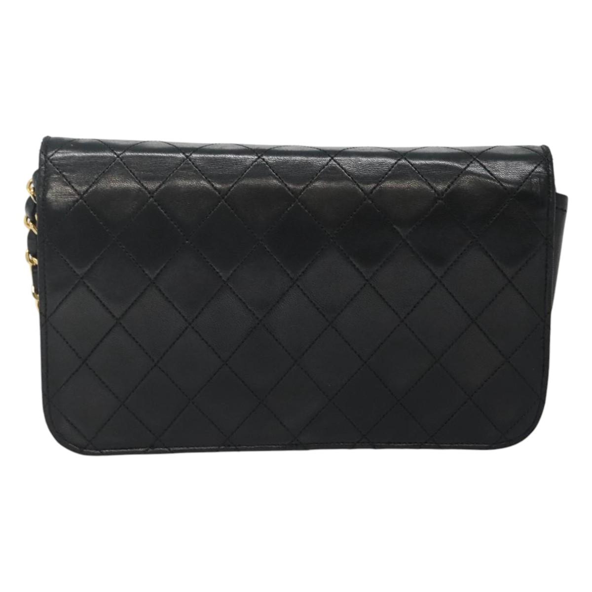 CHANEL Matelasse Chain Shoulder Bag Lamb Skin Black Gold CC