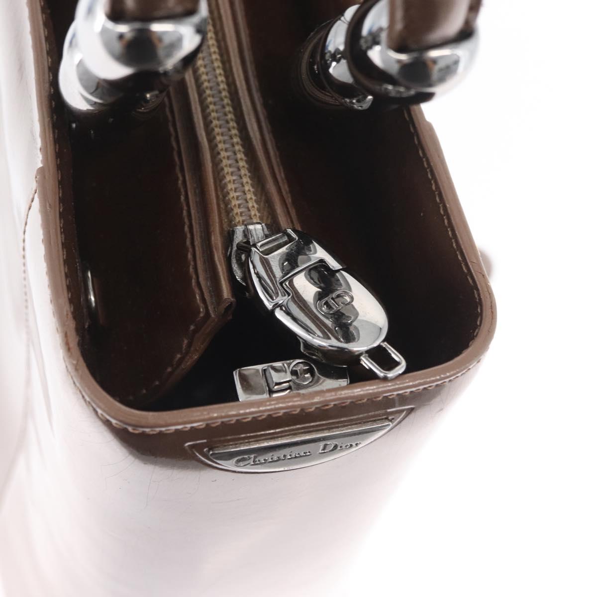 Christian Dior Maris Pearl Hand Bag Patent leather Brown Silver