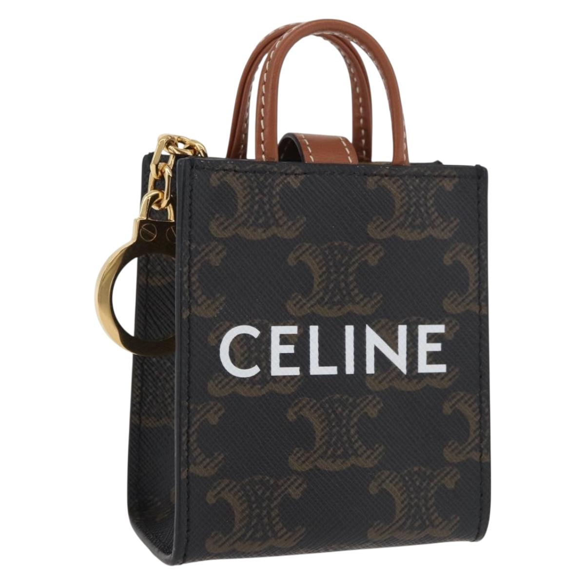 CELINE ショルダーバッグ ネイビー/ブラウン CELINE Triomphe Canvas Micro Vertical Cabas Charm PVC Brown Gold
