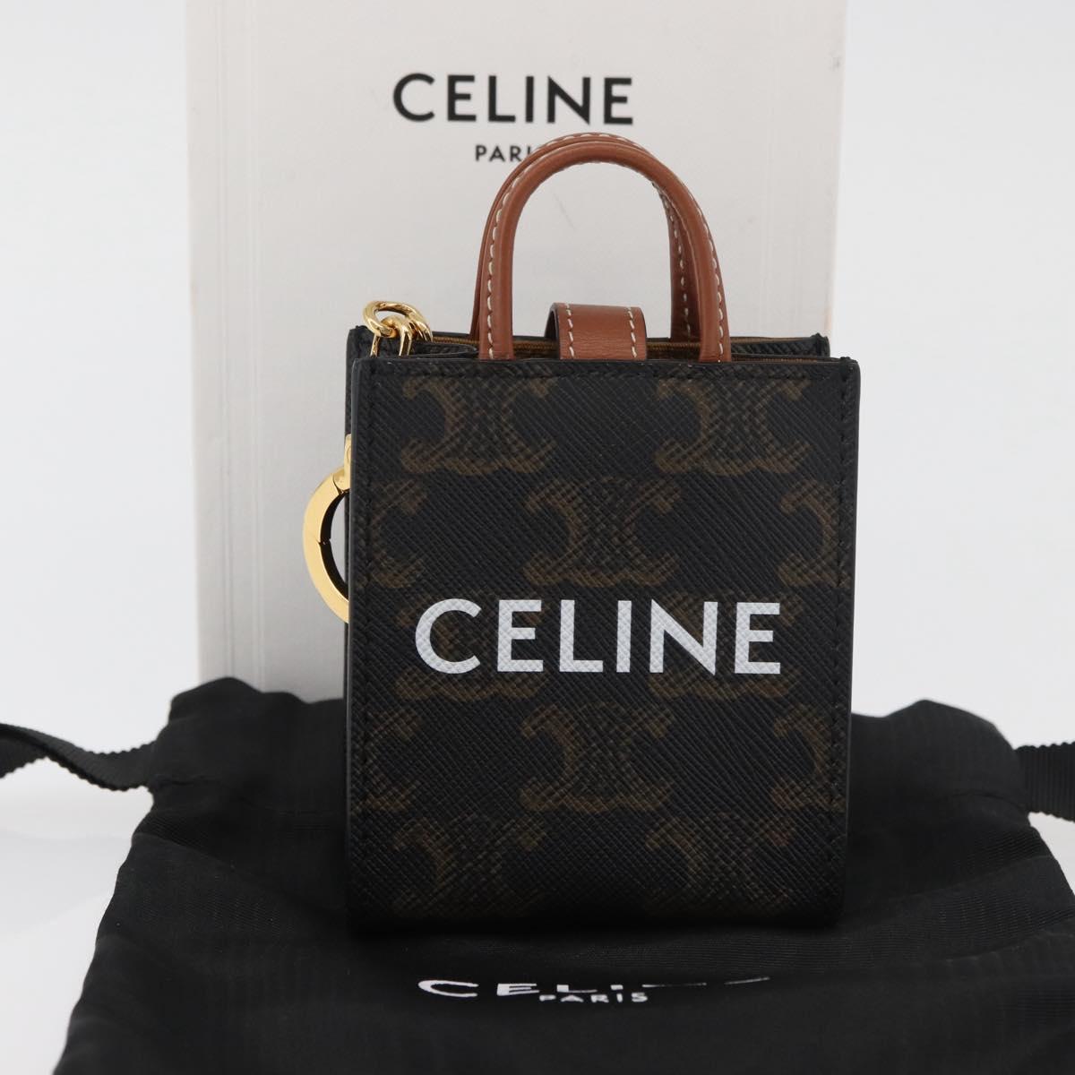 CELINE Triomphe Canvas Micro Vertical Cabas Charm PVC Brown Gold