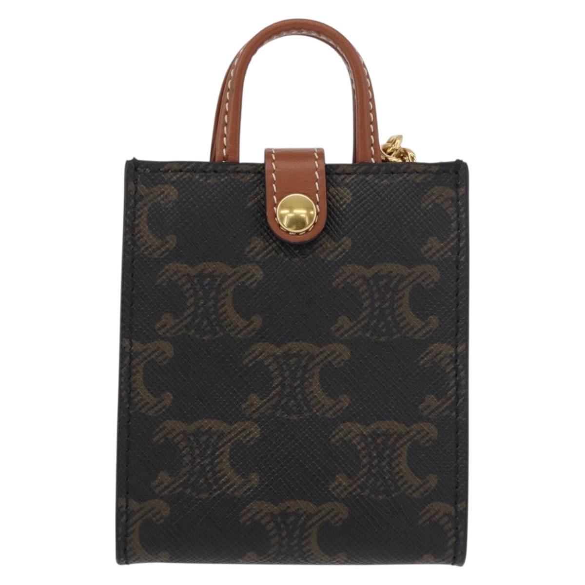 CELINE Triomphe Canvas Micro Vertical Cabas Charm PVC Brown Gold