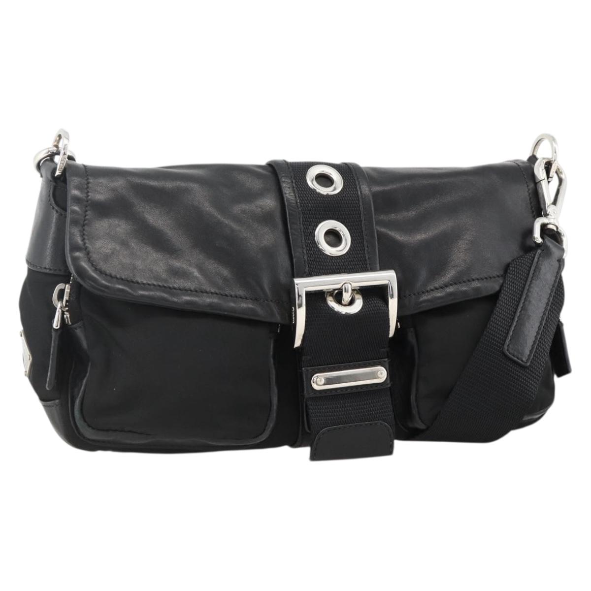 PRADA Shoulder Bag Nylon Black Silver Auth YKZ1585A | eBay