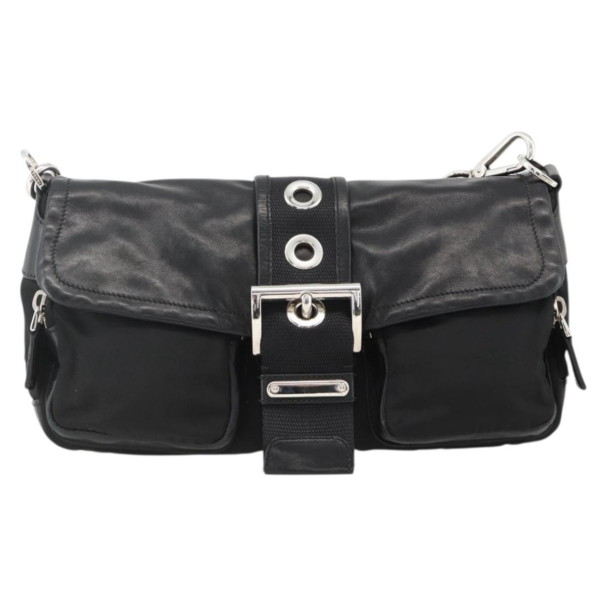 PRADA Shoulder Bag Nylon Black Silver Auth YKZ1585A | eBay
