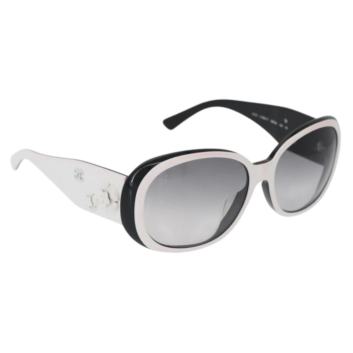CHANEL Camelia Sunglasses plastic White Black 5113 CC Auth YKZ401