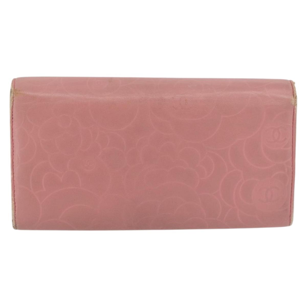CHANEL Camelia Long Wallet Lamb Skin Pink CC Auth YKZ410 | eBay