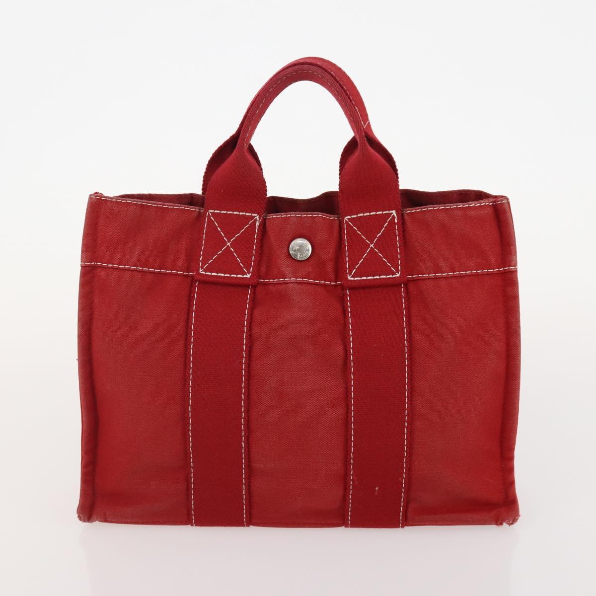 HERMES Fourre Tout Hand Bag Canvas 4 Set White Black Red Auth