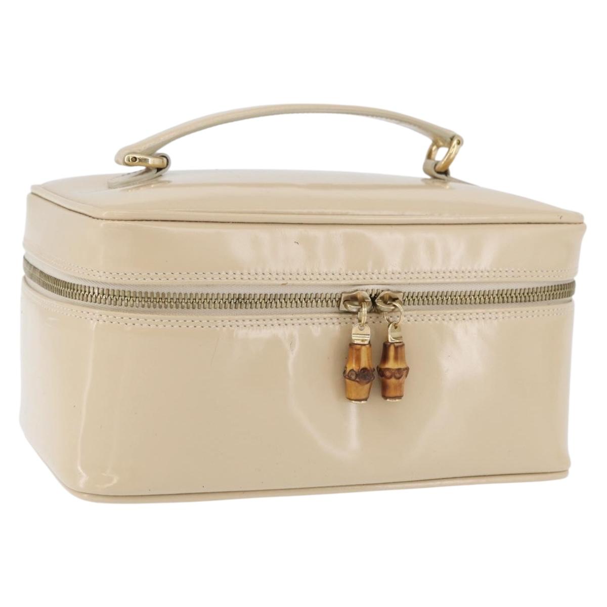 GUCCI Bamboo Vanity Hand Bag Patent leather Beige Gold 032 1705