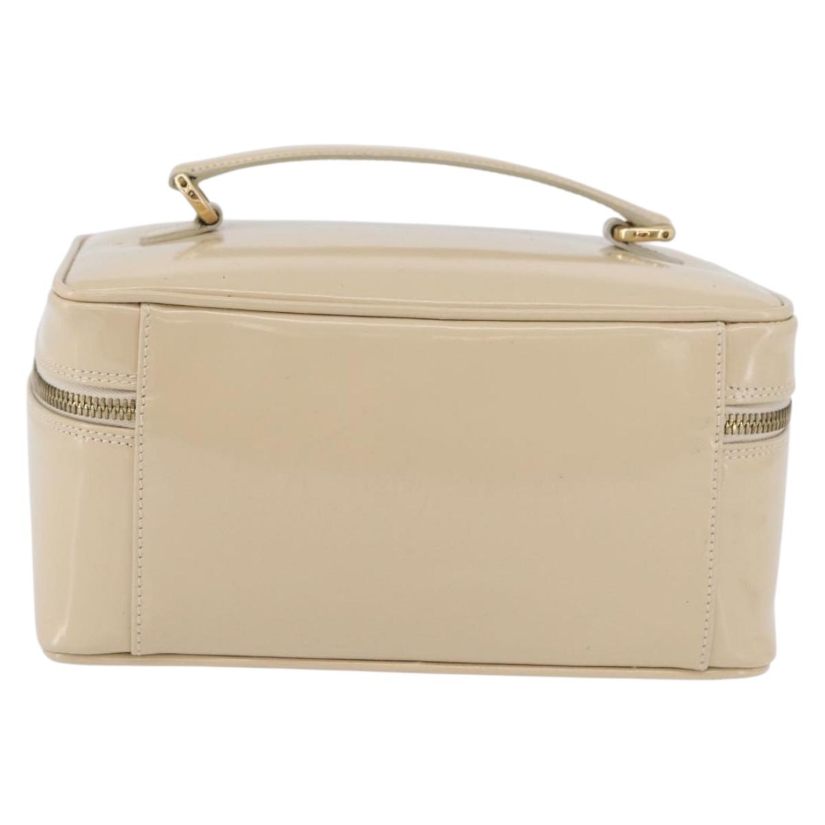 GUCCI Bamboo Vanity Hand Bag Patent leather Beige Gold 032 1705