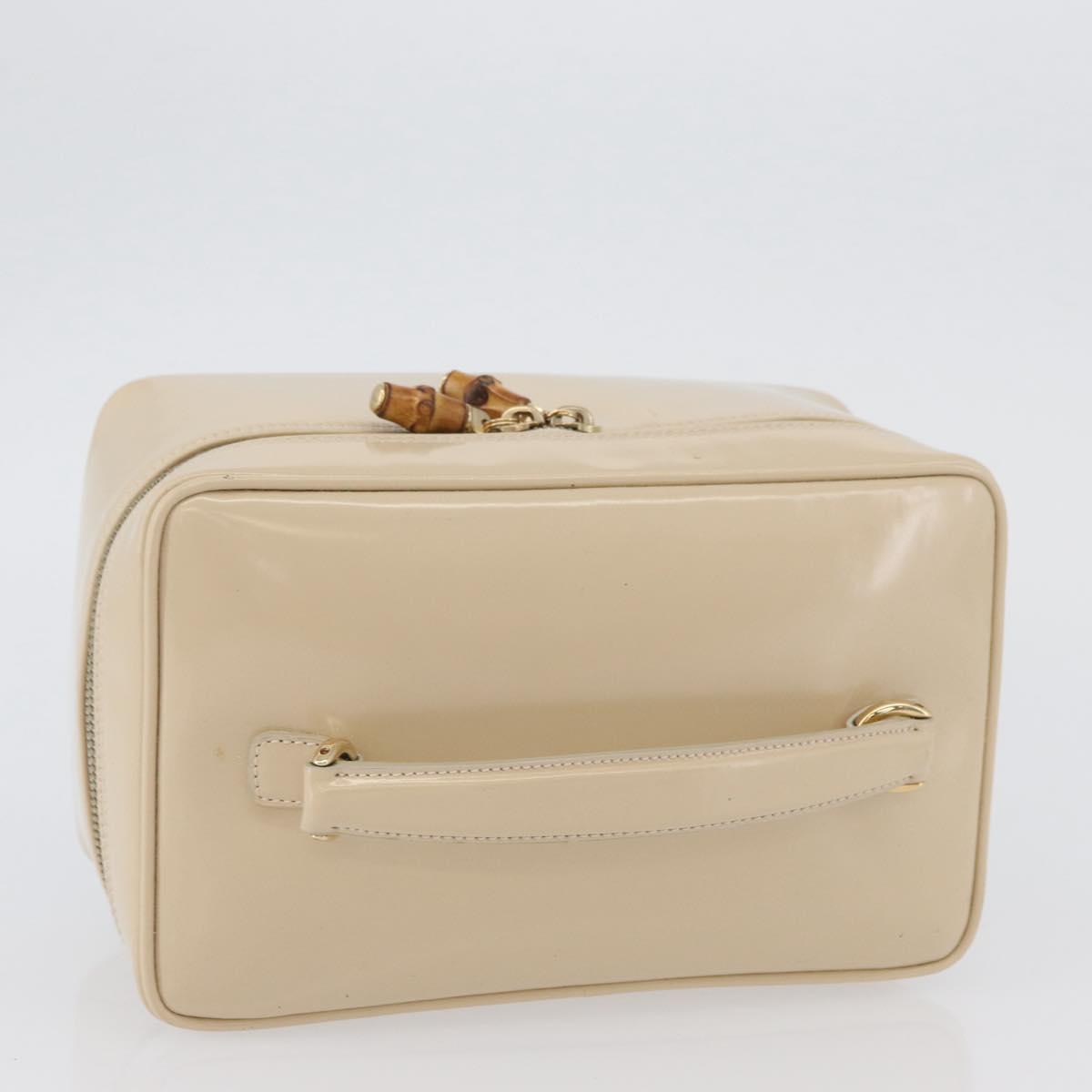 GUCCI Bamboo Vanity Hand Bag Patent leather Beige Gold 032 1705