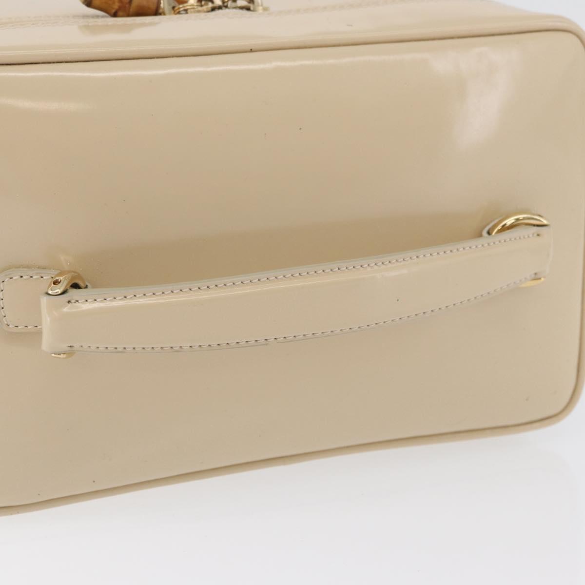GUCCI Bamboo Vanity Hand Bag Patent leather Beige Gold 032 1705