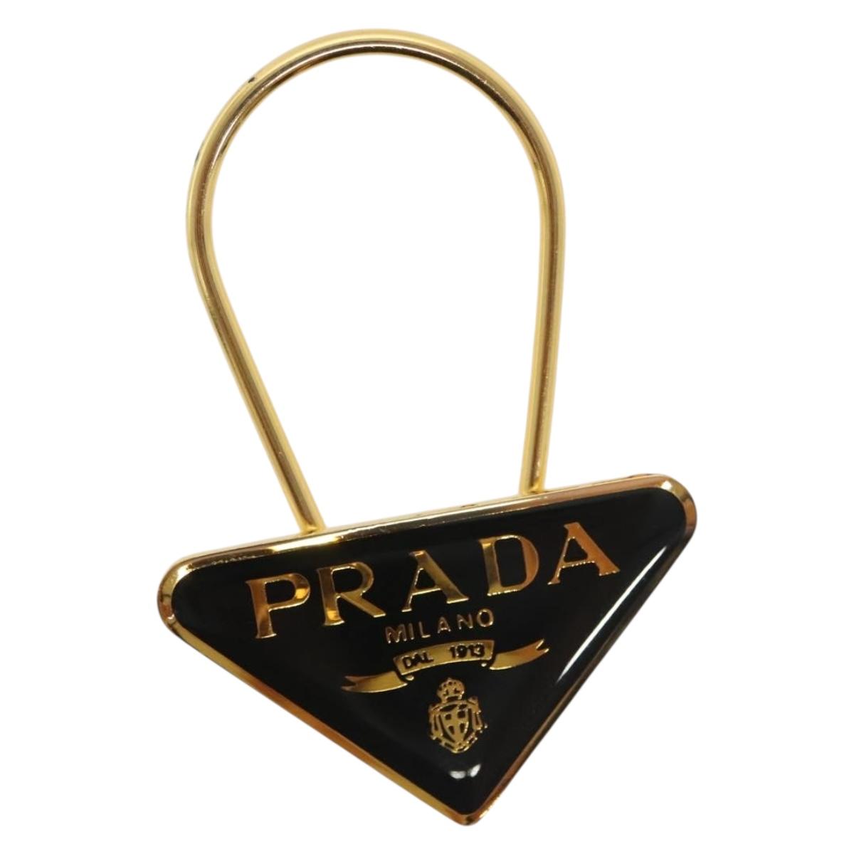 PRADA Key Ring metal Black Gold Auth ac3873 | eBay