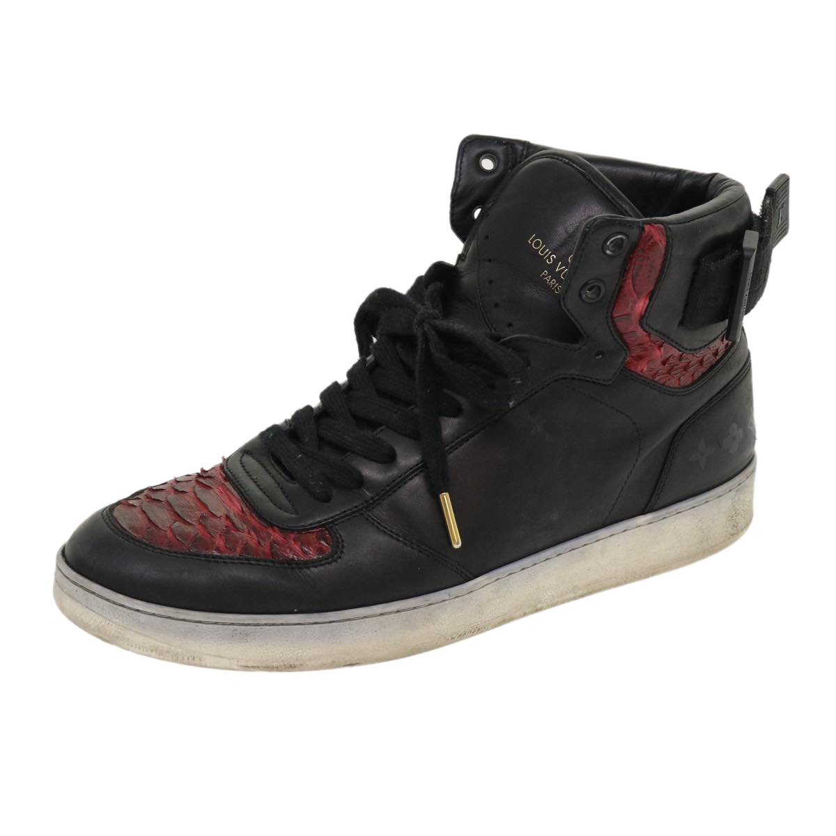 LOUIS VUITTON High Top Sneakers Exotic Leather 5.5 Black Red LOUIS VUITTON High Top Sneakers Exotic Leather 5.5 Black Red