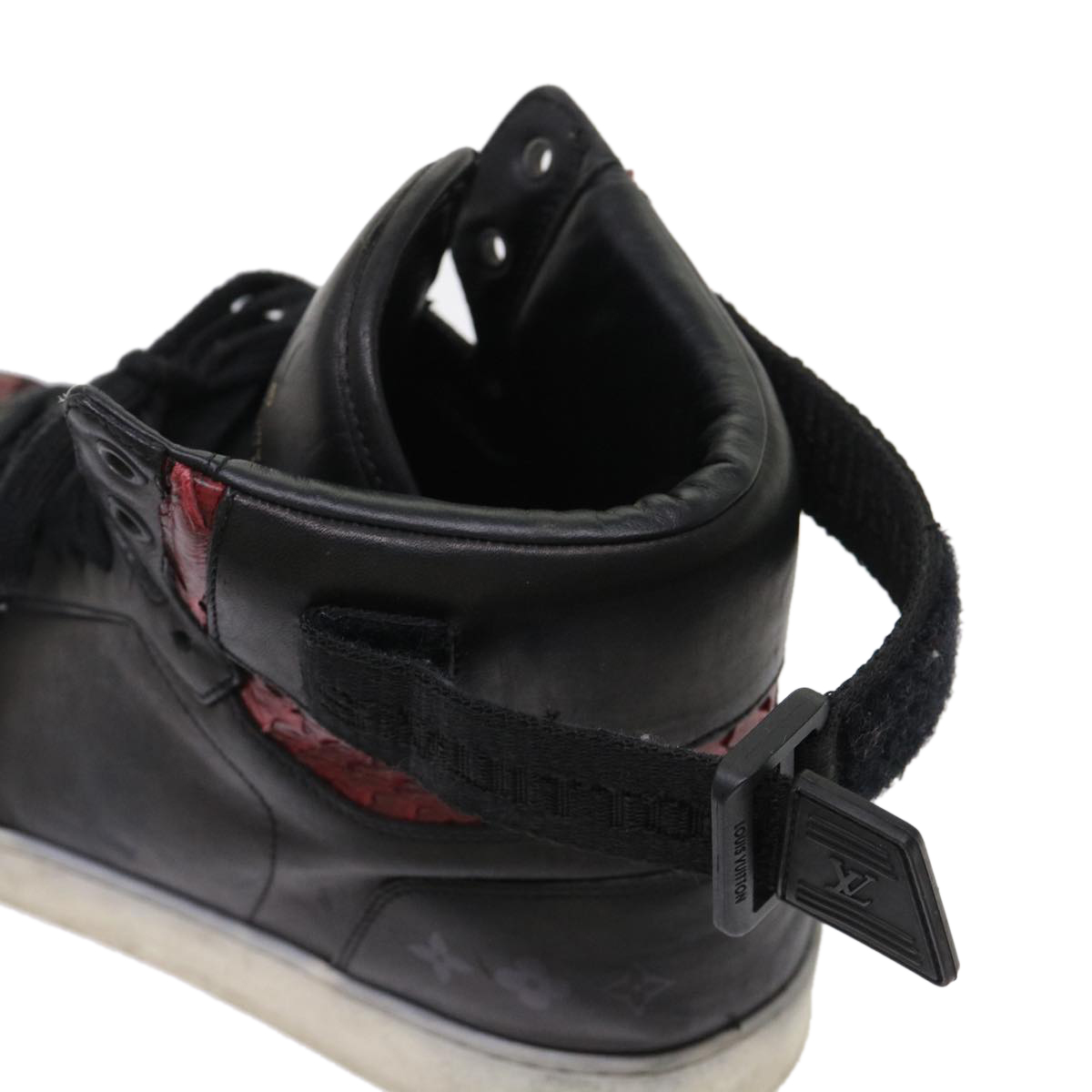 LOUIS VUITTON High Top Sneakers Exotic Leather 5.5 Black Red LOUIS VUITTON High Top Sneakers Exotic Leather 5.5 Black Red