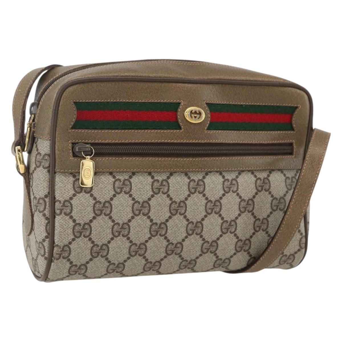 GUCCI GG Supreme Web Sherry Line Bag PVC Beige Gold 56 02 087 Auth