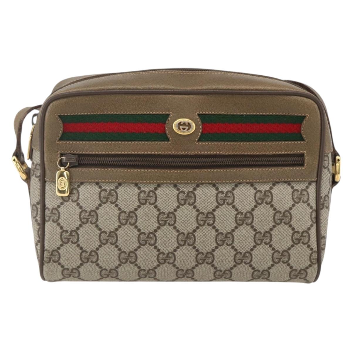 GUCCI GG Supreme Web Sherry Line Bag PVC Beige Gold 56 02 087 Auth