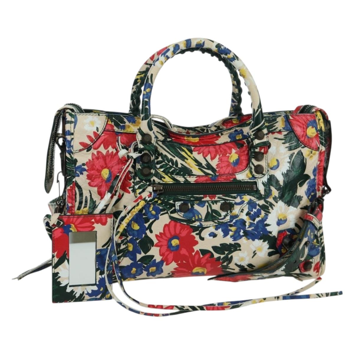 BALENCIAGA Floral The City Bag Leather 2way Multicolor 173084 Auth