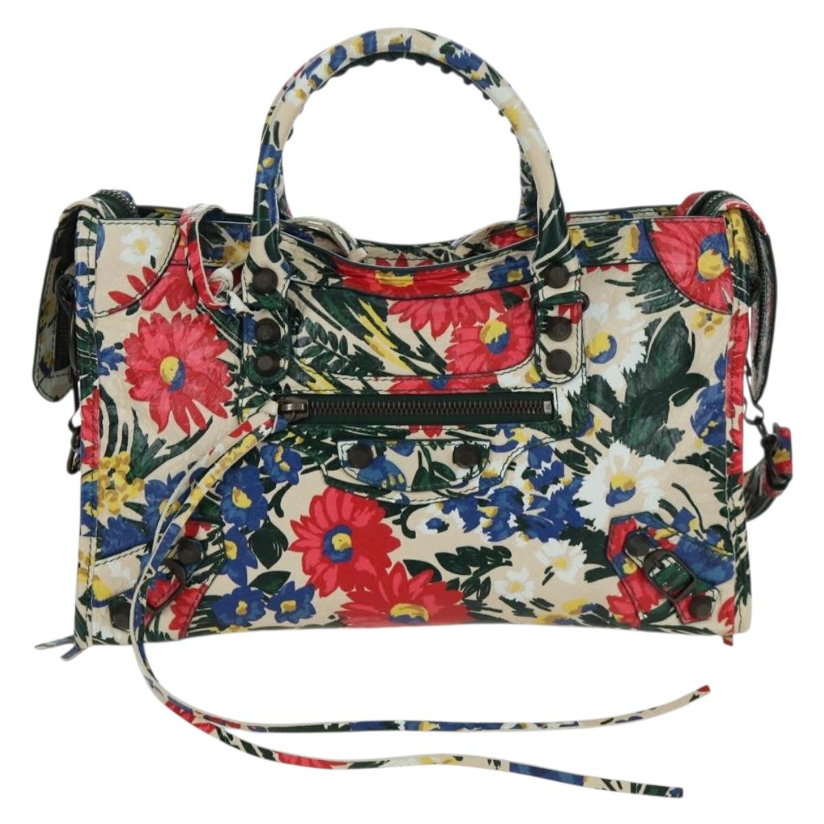 BALENCIAGA Floral The City Bag Leather 2way Multicolor 173084 Auth