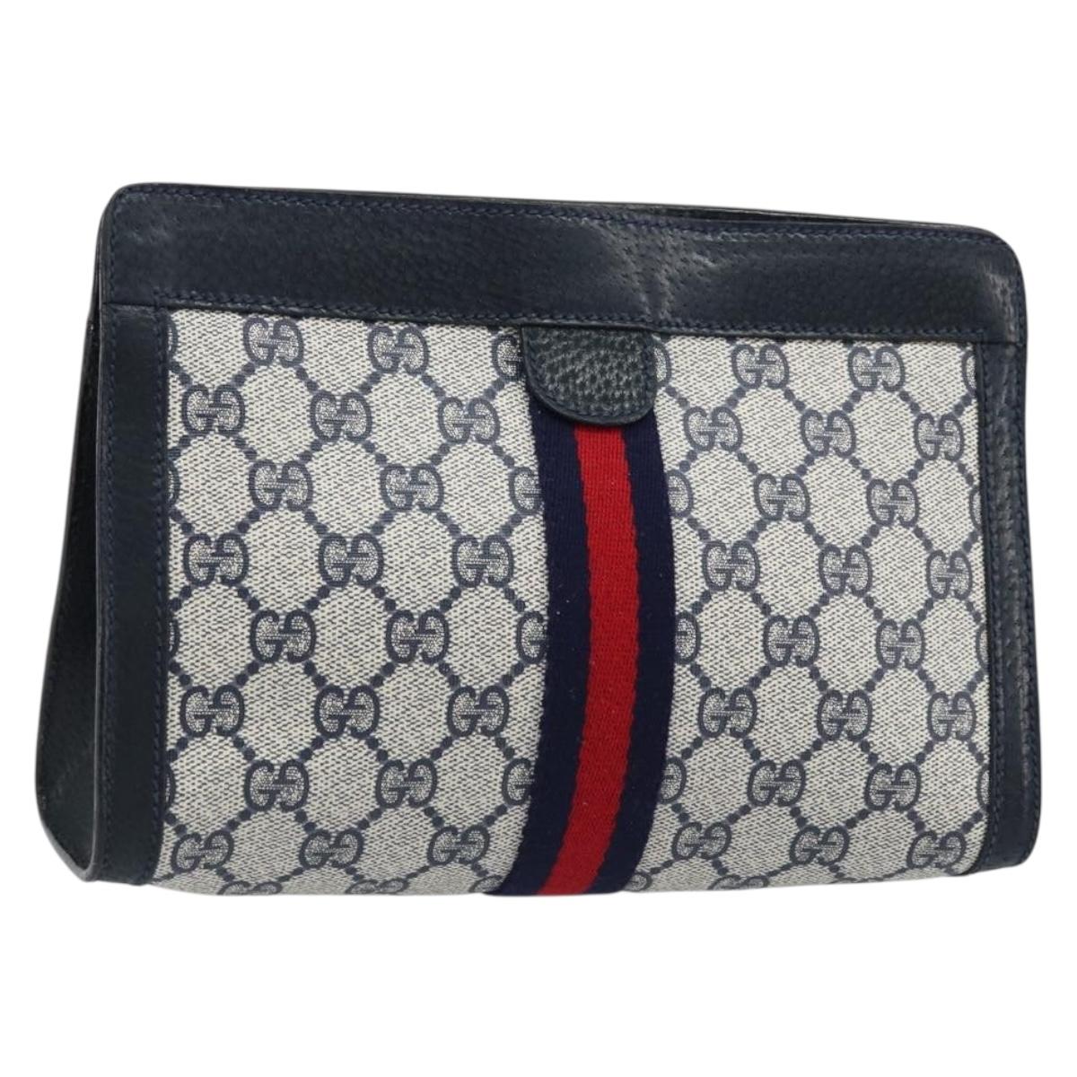 GUCCI GG Supreme Sherry Line Clutch Bag PVC Navy Red 89 01 001